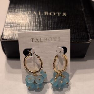 Talbots Gold Hoop and Blue Charm Earrings, NWT